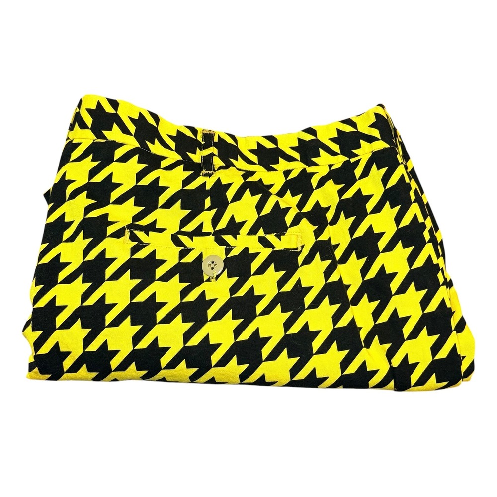 Loudmouth Golf Shorts Mens 46 Yellow Black Houndstooth Cotton Blend Stretch